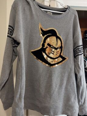 PINK Victoria's Secret Gray Sweatshirt with Gold & Black Sequin Knight Graphic